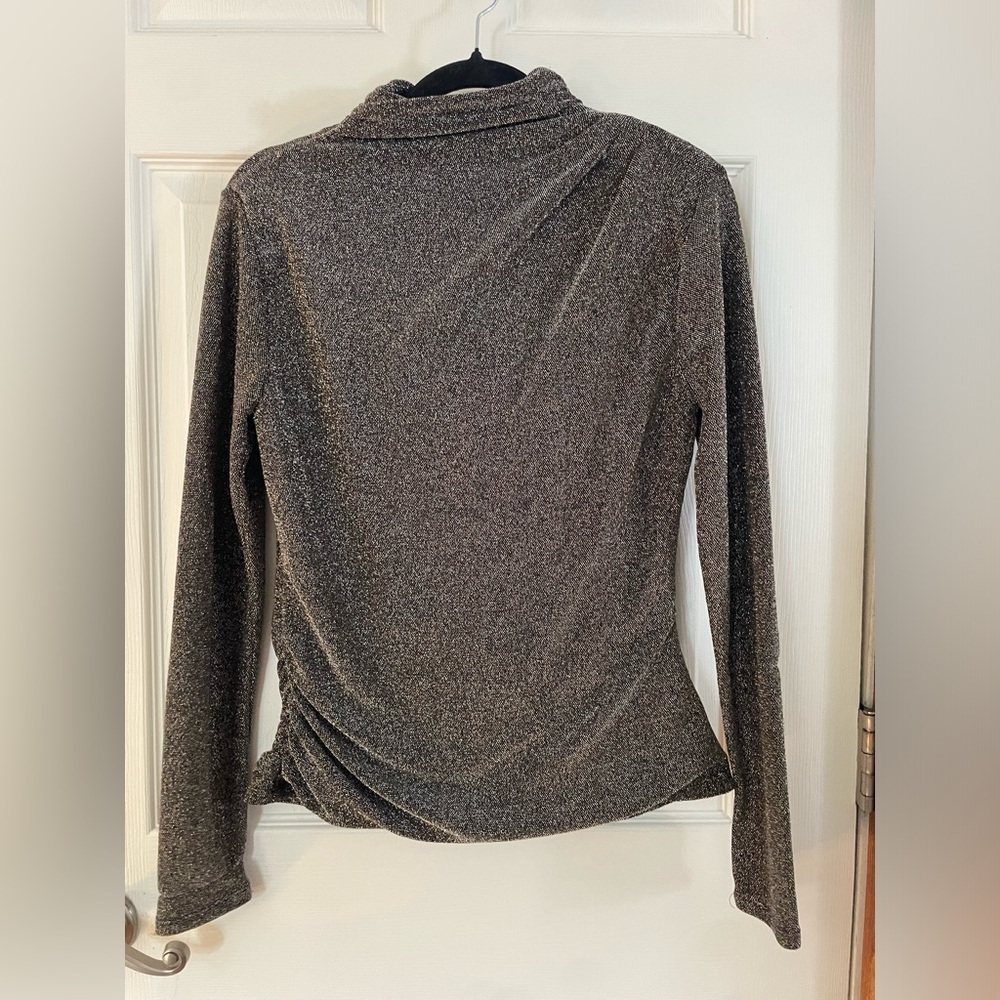 White House Black Market Metallic Charcoal & Silver Mock Neck Top Medium - Picture 3 of 3
